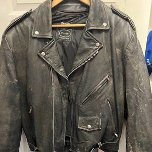 Black Leather Motorcycle Jacket, Distressed